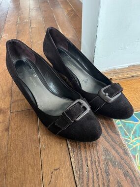 ANTONIO MELANI Black Suede Buckle Pump